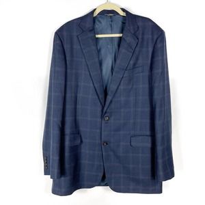Brooks Brothers Madison 1818 Blazer Navy Blue Check Wool Two-Button Sz 44 XL